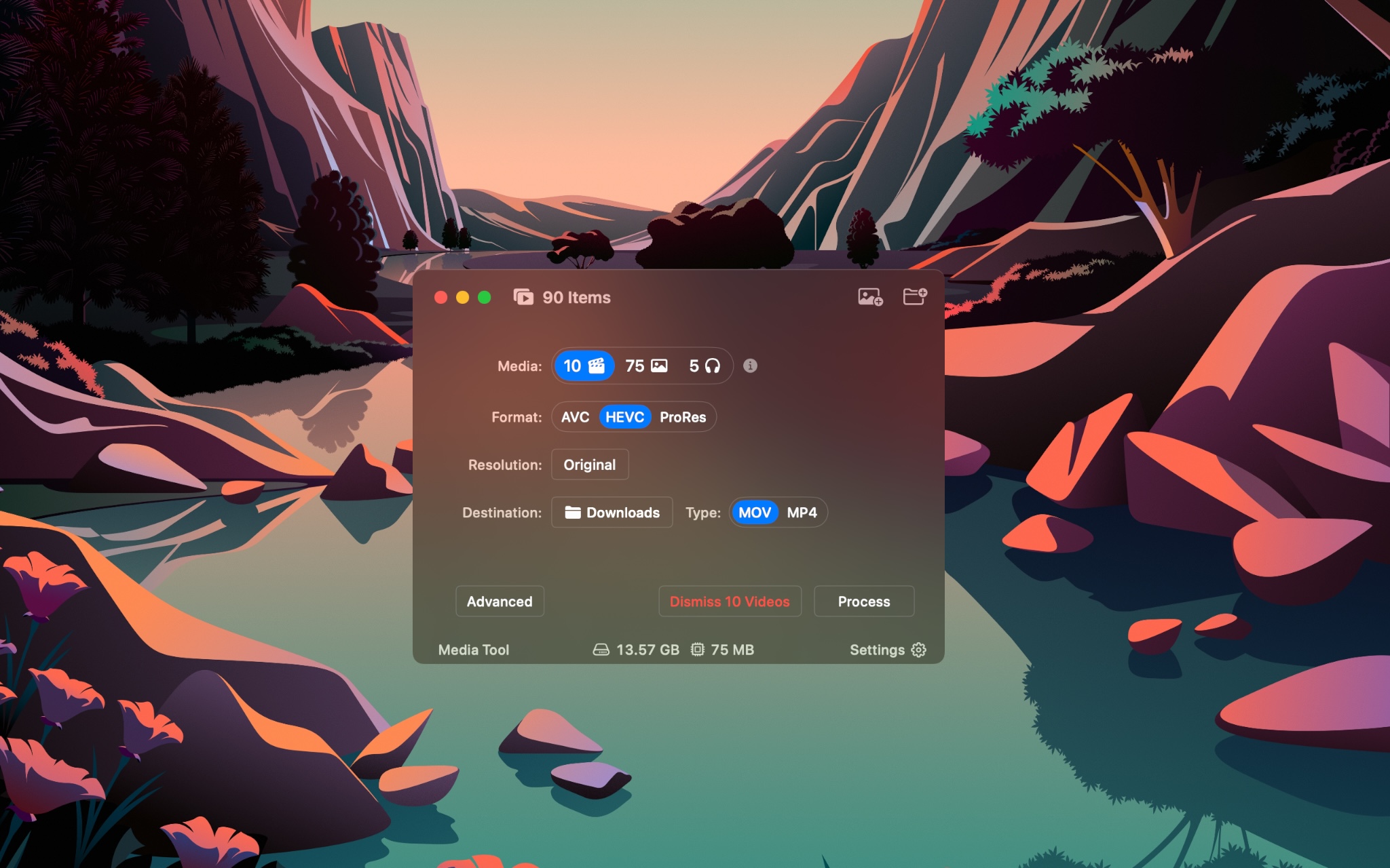 Video settings for a batch of file
